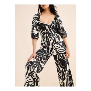 FARM Rio Anthropologie Puff Sleeve Printed Linen Jumpsuit‎